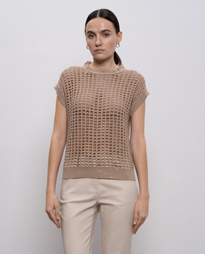 Peserico Коричневий ажурний топ з паєтками A99046F0709110