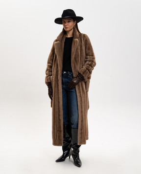 Rindi Коричнева шуба на запах з хутра норки 081VS025