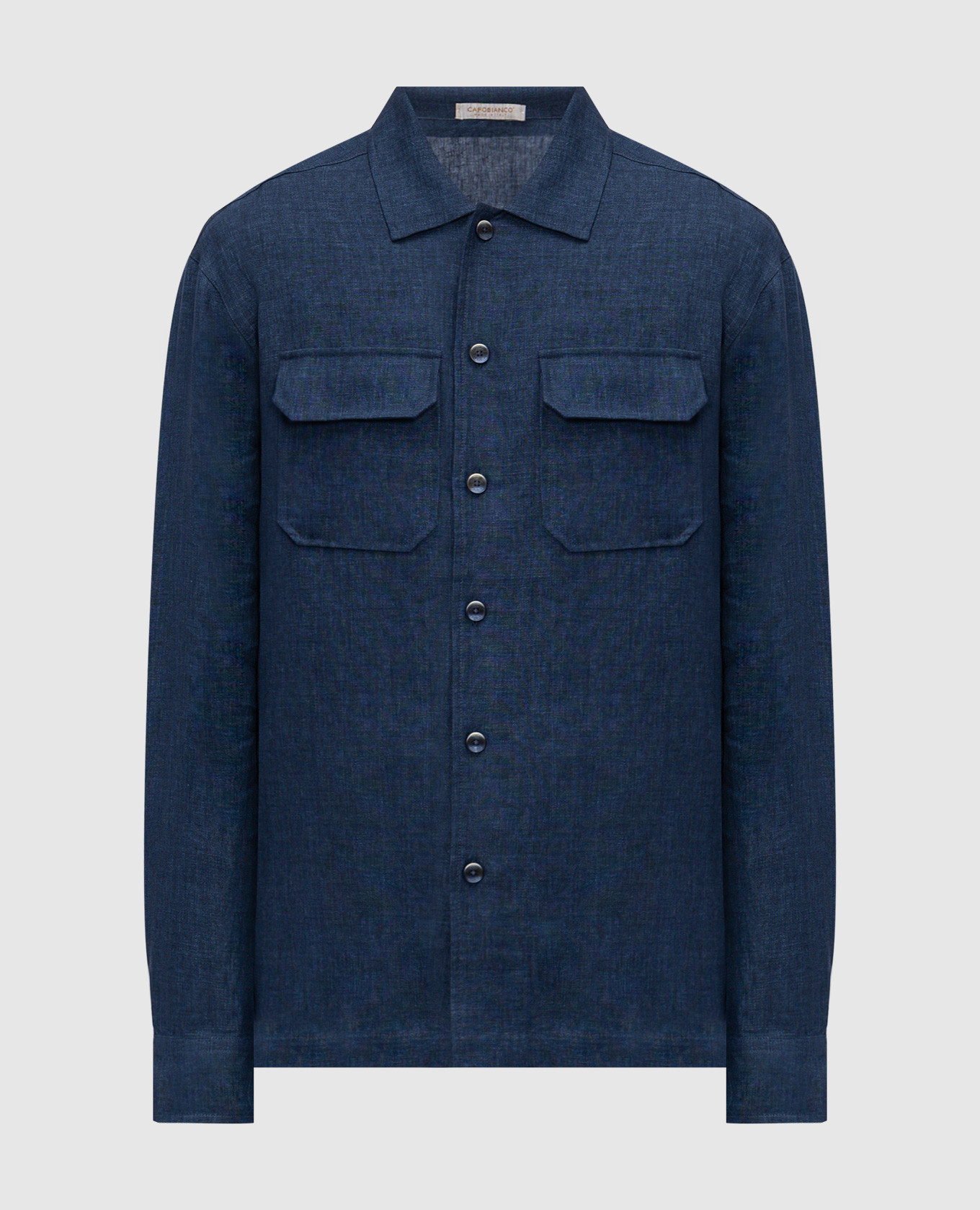 Синяя рубашка из льна прямого кроя