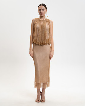 Max Mara Sportmax Бежевое платье миди PAPPA с кристаллами SPXPAPPA