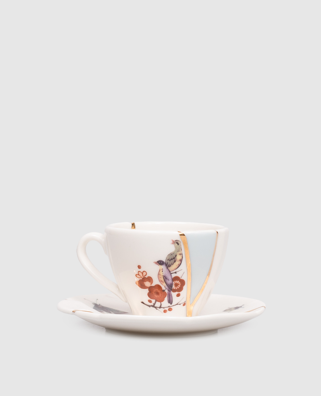 

Белая фарфоровая чашка для кофе с блюдцем Kintsugi с позолотой, Белый, Посуда