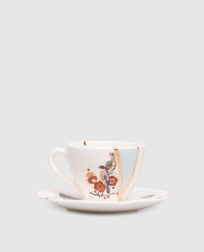 SELETTI Біла порцелянова чашка для кави з блюдцем Kintsugi з позолотою 09642