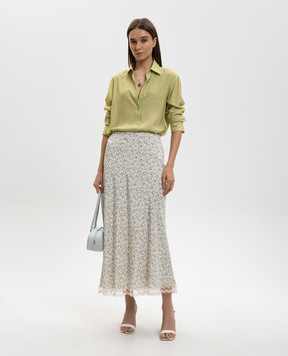 Ermanno Scervino Белая юбка миди из шелка в цветочный принт D482O386APXWE