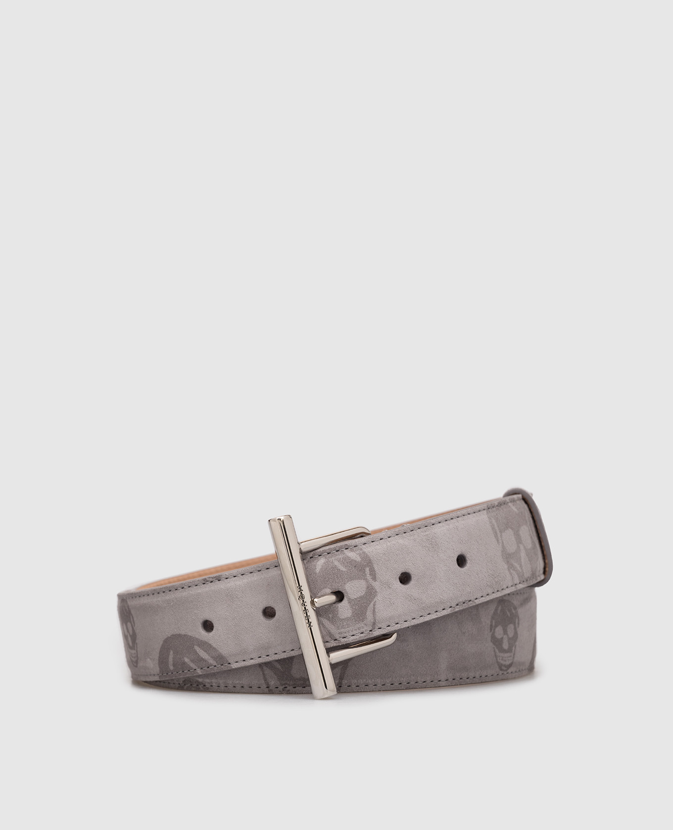 

Серый замшевый ремень в принт, Ремни