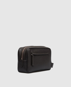 Enrico Mandelli Темно-коричневый кожаный несесер с фактурным логотипом 0BRAND7213