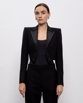 Tom Ford Черный укороченный двубортный жакет из шерсти и шелка GI3041FAX1584