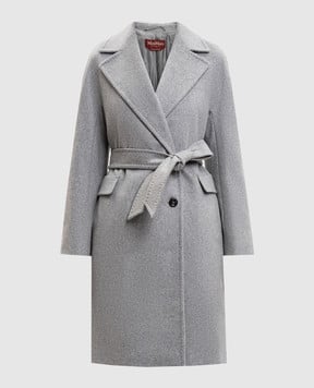 Max Mara Сіре двобортне пальто Panteon з кашеміром та вовною альпаки PANTEON