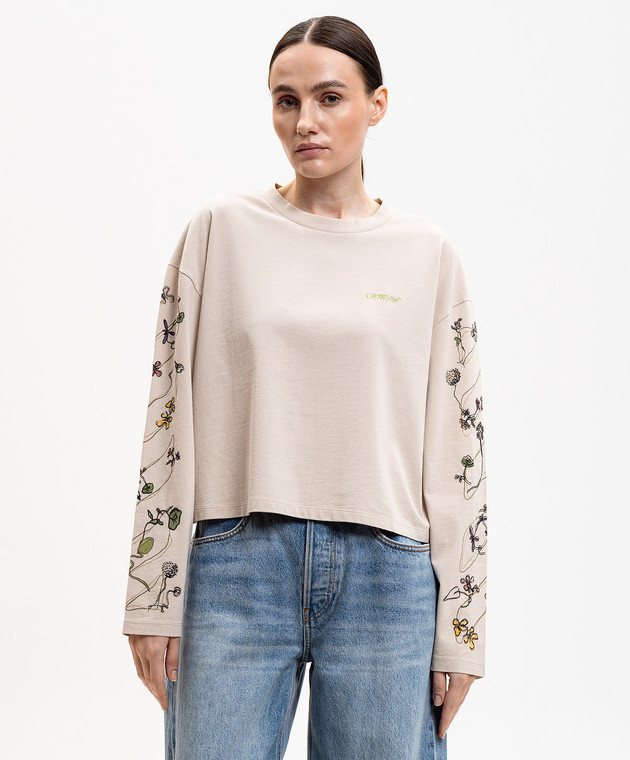 Off-White Бежевый лонгслив с вышивкой 2AB038S26JER002 изображение 3