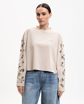 Off-White Бежевый лонгслив с вышивкой 2AB038S26JER002