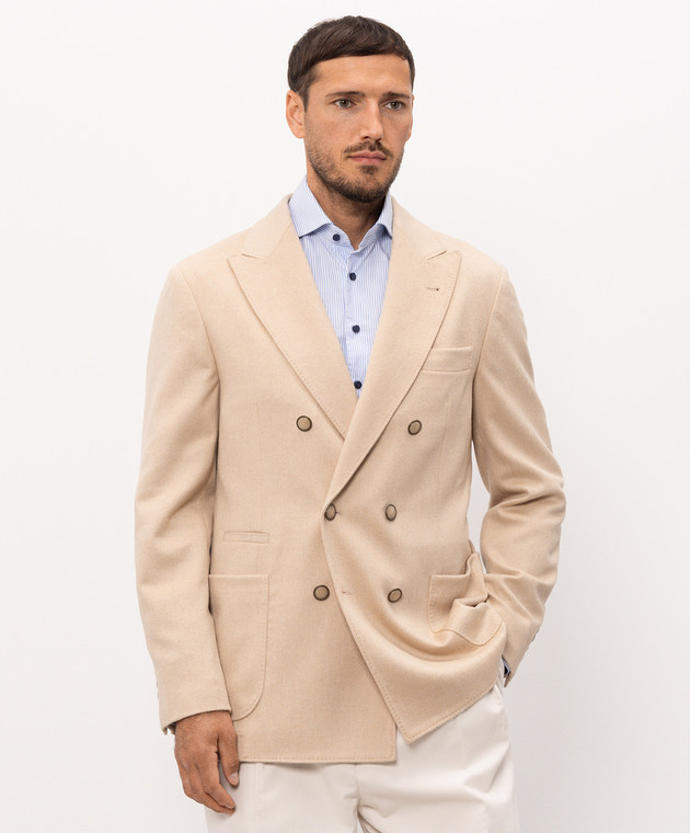 Brunello Cucinelli Бежевый пиджак из шерсти верблюда MV4617BBDH изображение 3