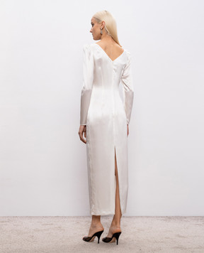 Alessandra Rich Біла сукня максі із шовку з мереживом FABX4318F4376