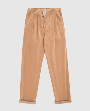Brunello Cucinelli Детские коричневые вельветовые брюки с отворотами B280NP113B