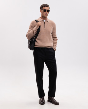 Canali Бежевый джемпер из шерсти и кашемира с воротником-поло MK02547C1237