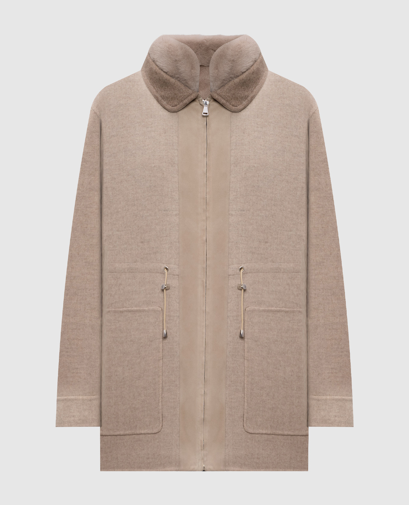 

Бежевый парк из кашемира и шерсти с мехом норки, Парки