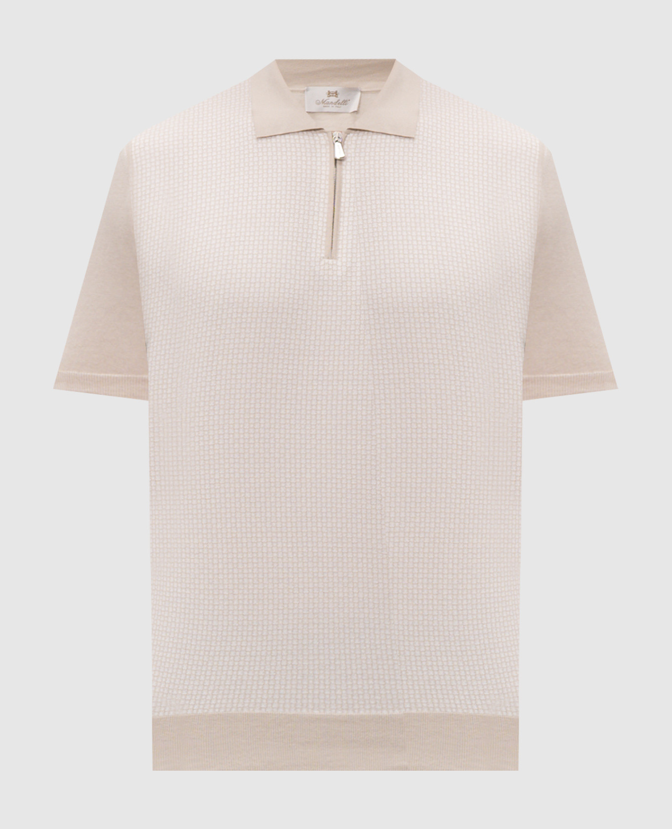 Бежевое поло с шелком в узор