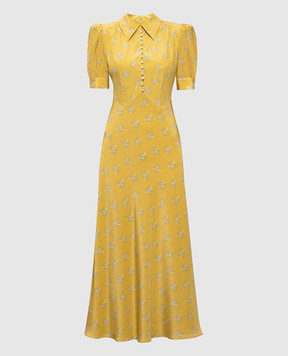 Alessandra Rich Жовта сукня із шовку в принт FABX3598F4726