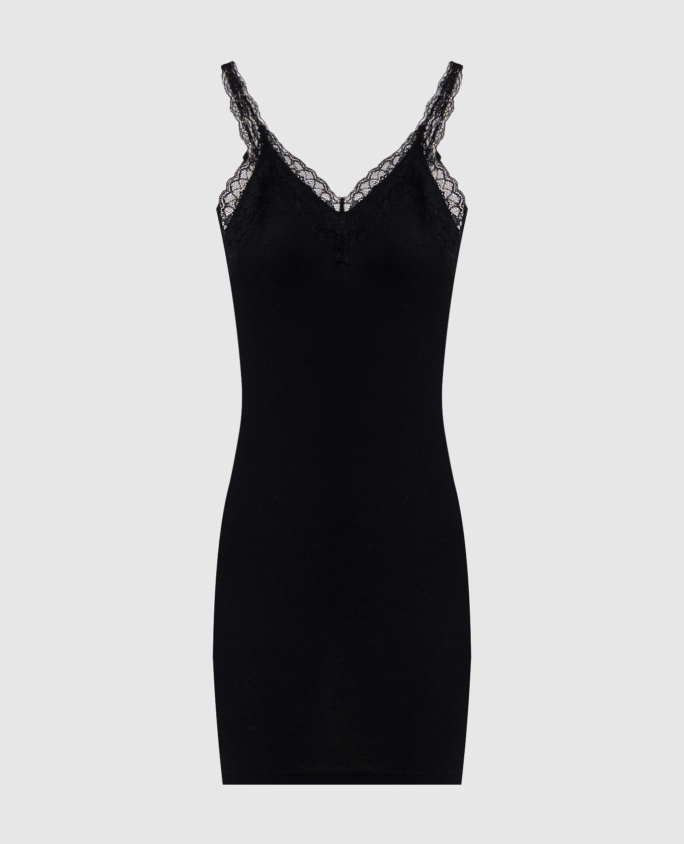 

Черное платье мини в рубчик с кружевом, Черный, Повседневные платья