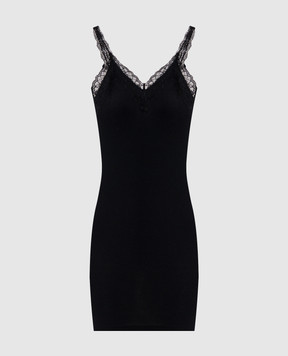 Vetements Чорна сукня міні в рубчик з мереживом WE76DR428B