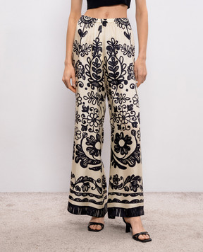 Maurizio Бежеві штани із шовку в принт MZS6W01010381