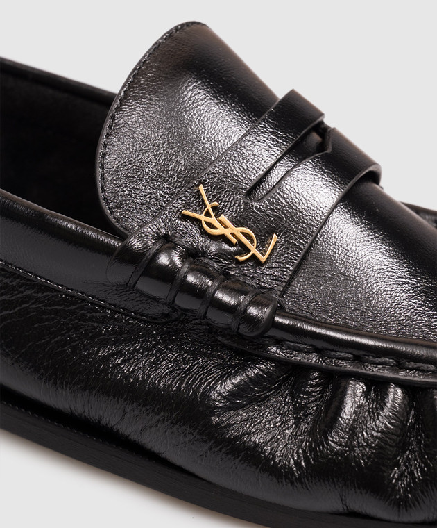 Saint Laurent Черные кожаные лоферы глянцевые LE с монограммой логотипа 818908AA00K изображение 5