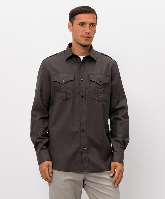 Brunello Cucinelli Коричнева сорочка у візерунок MD6973059 зображення 3