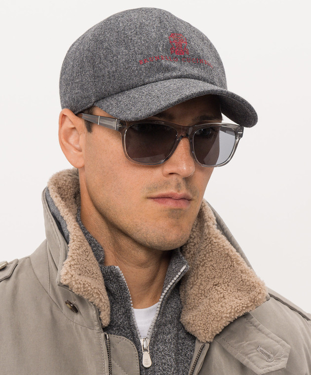 Brunello Cucinelli Серая кепка из шерсти с вышивкой логотипа M038P9850 изображение 2