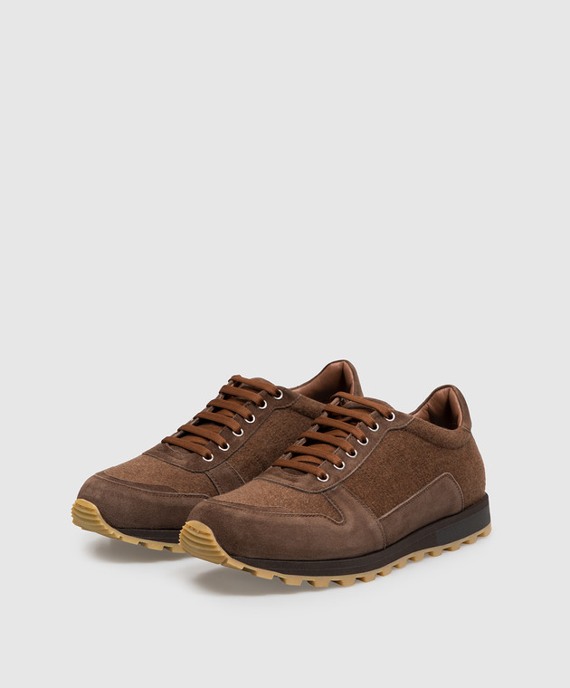 ISAIA Коричневые комбинированные кроссовки RUNB07PLT07 изображение 2