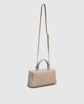 Christian Villa Бежевая кожаная сумка с принтом логотипа 06301