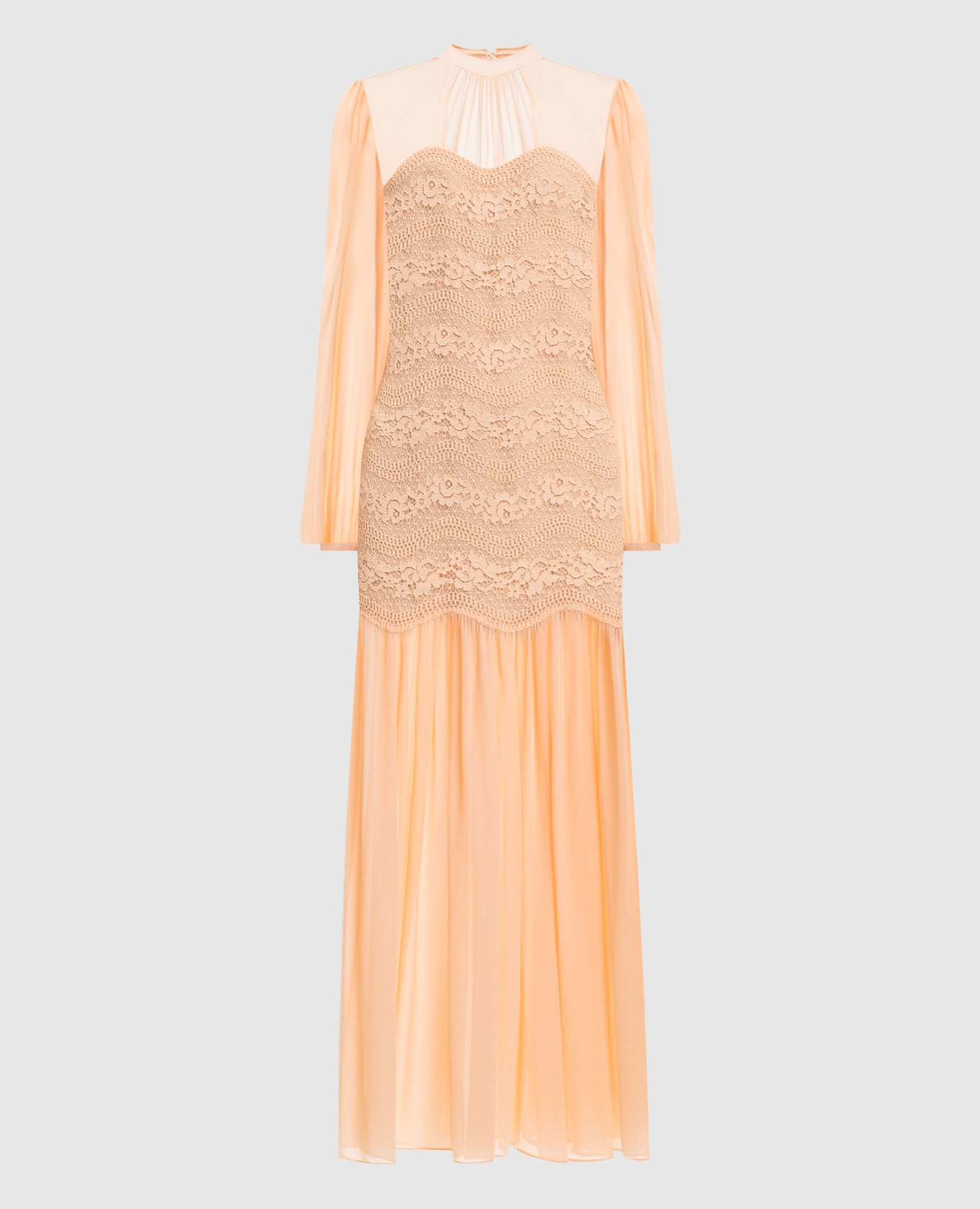 Бежевое платье макси с кружевом
