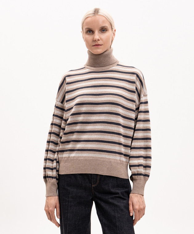 Brunello Cucinelli Бежевий гольф з вовни, кашеміру та шовку в смужку M16221903P зображення 3