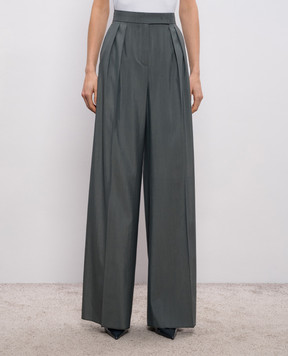 Max Mara Зелені штани GIALLO з вовни і шовку з високою посадкою MXMGIALLO