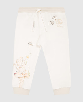 Dolce&Gabbana Дитячі джогери кольору айворі з принтом L1JPIGG7P8J