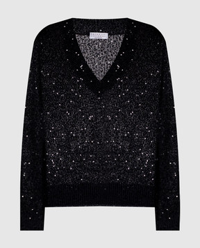 Brunello Cucinelli Чорний пуловер з льону, кашеміру та шовку в паєтки MDJ547612