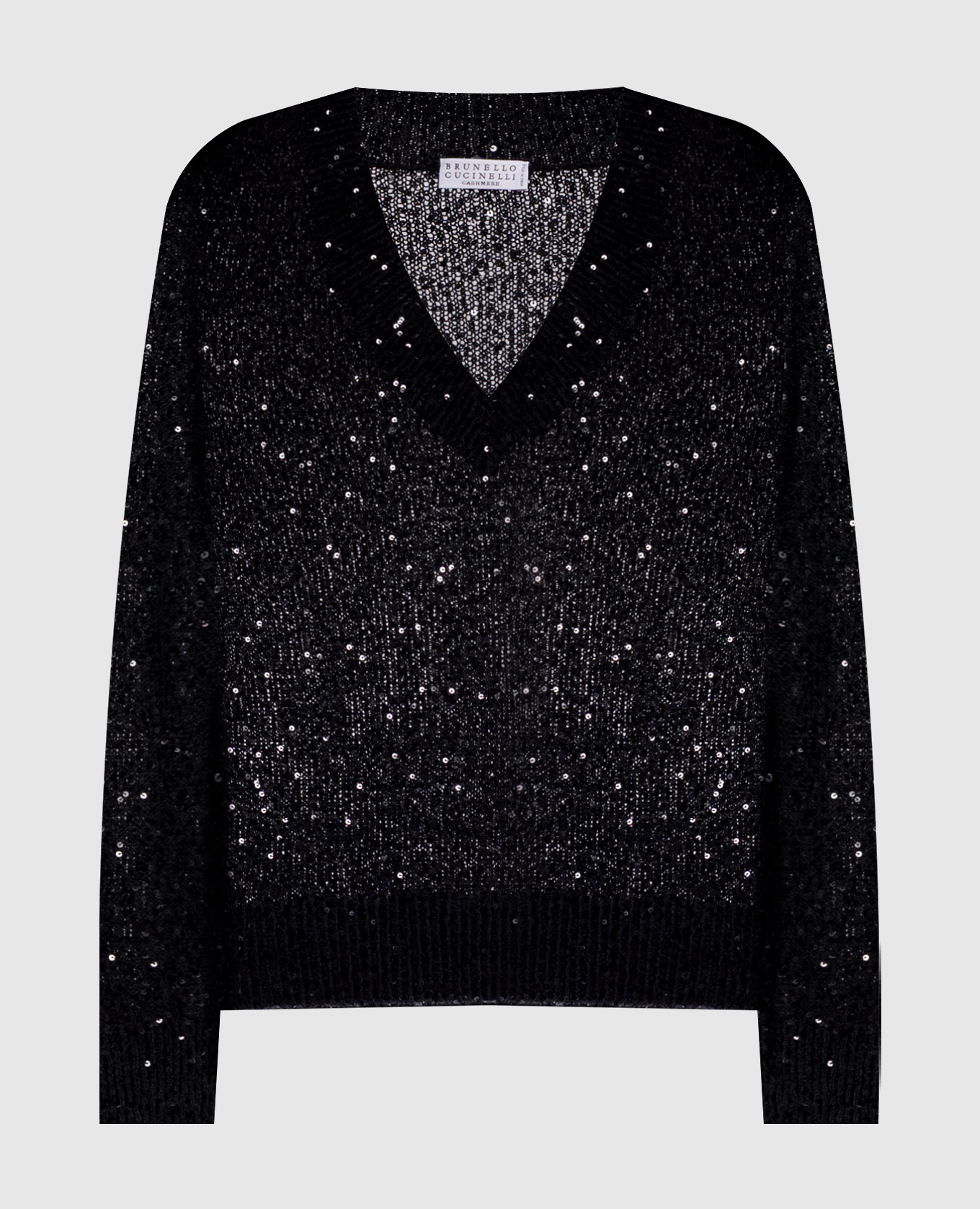 

Черный пуловер из льна, кашемира и шелка в пайетке, Пуловеры