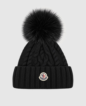 Moncler Черная шапка из шерсти и кашемира с помпоном L20933B00041M4506