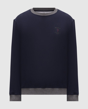 Brunello Cucinelli Синій світшот з вишивкою MM8263390G
