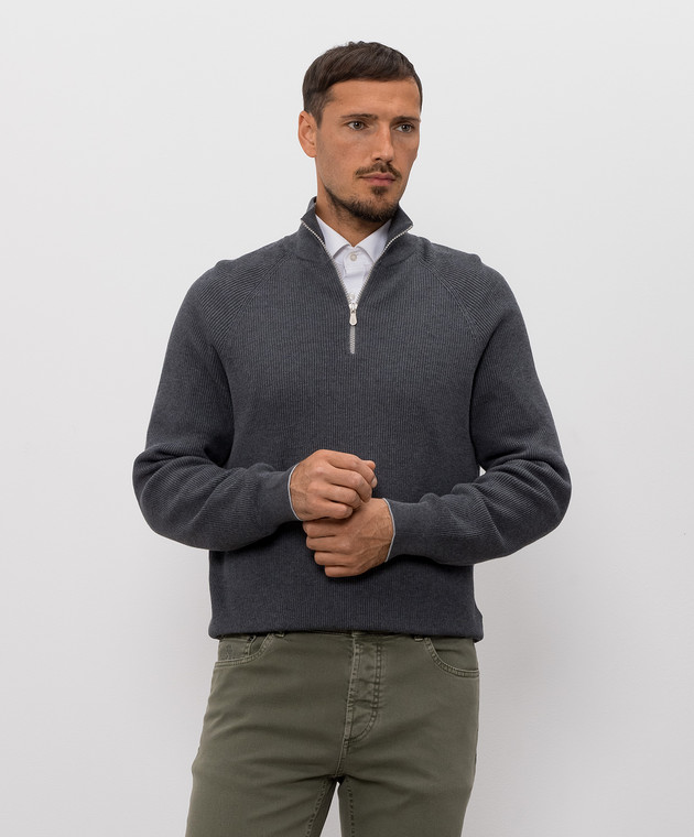 Brunello Cucinelli Сірий джемпер в рубчик M29400104 зображення 3