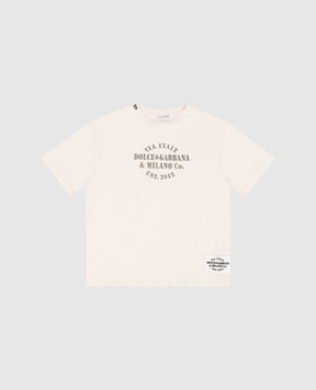 Dolce&Gabbana Дитяча бежева футболка з принтом логотипа L4JTHVG7PRJ26