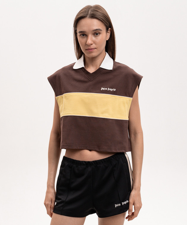 Palm Angels Коричневий топ з коміром-поло PWGB017S26FAB001 зображення 2