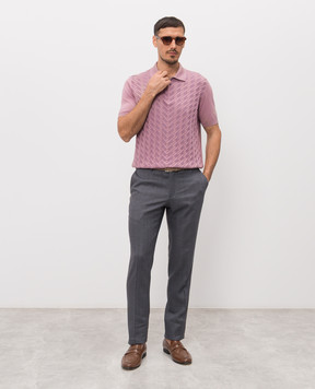 Stefano Ricci Рожеве поло з шовком в геометричний візерунок K818115P31F26281