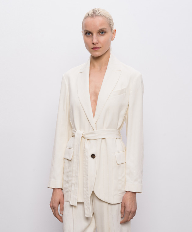 Brunello Cucinelli Жакет кольору айворі з паєтками ML5927367 зображення 3