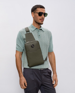 Stefano Ricci Кожаная сумка-слинг цвета хаки с эмблемой с рутиниевым покрытием ND219GUVD