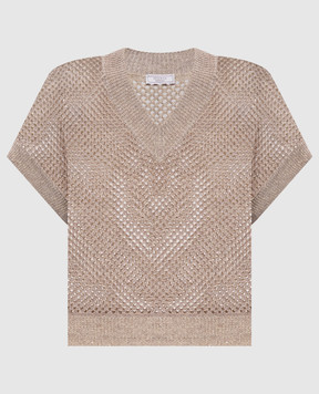 Peserico Коричневый ажурный жилет с льном с пайетками A99027F079106B