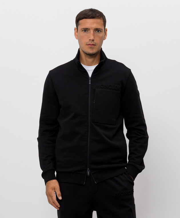 Moncler Чорна спортивна куртка з фактурним логотипом L20918G0000489AZY зображення 3