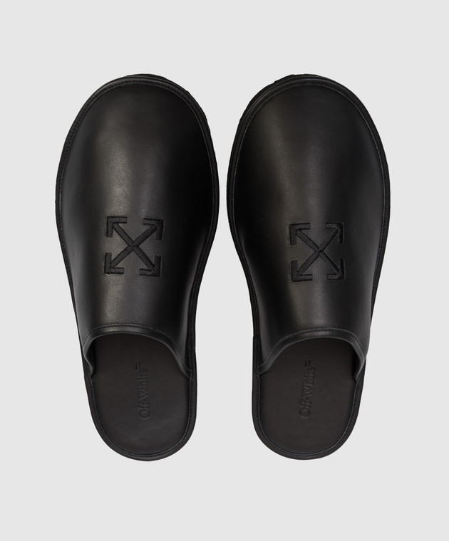 Off-White Чорні шкіряні капці з вишивкою емблеми Arrow OMIJ00BS26LEA001 зображення 4