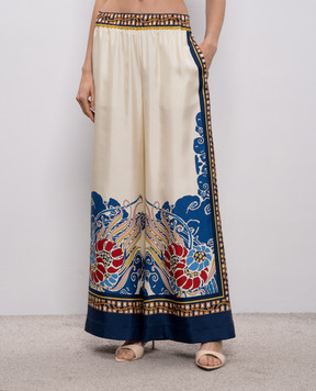 La DoubleJ Бежевые палаццо из шелка в принт TRO0026SIL006LEM02