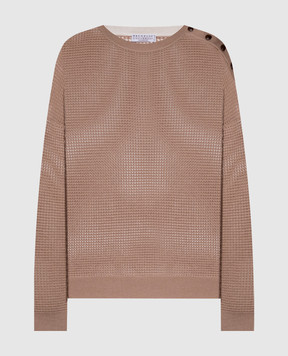 Brunello Cucinelli Бежевий ажурний джемпер з кашеміру M12205100