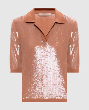 Twinset Коричневе поло з паєтками 261TP3300