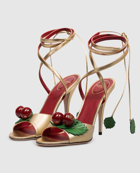 Valentino Золотисті шкіряні босоніжки з аплікацією 8W2S0NY2ITE