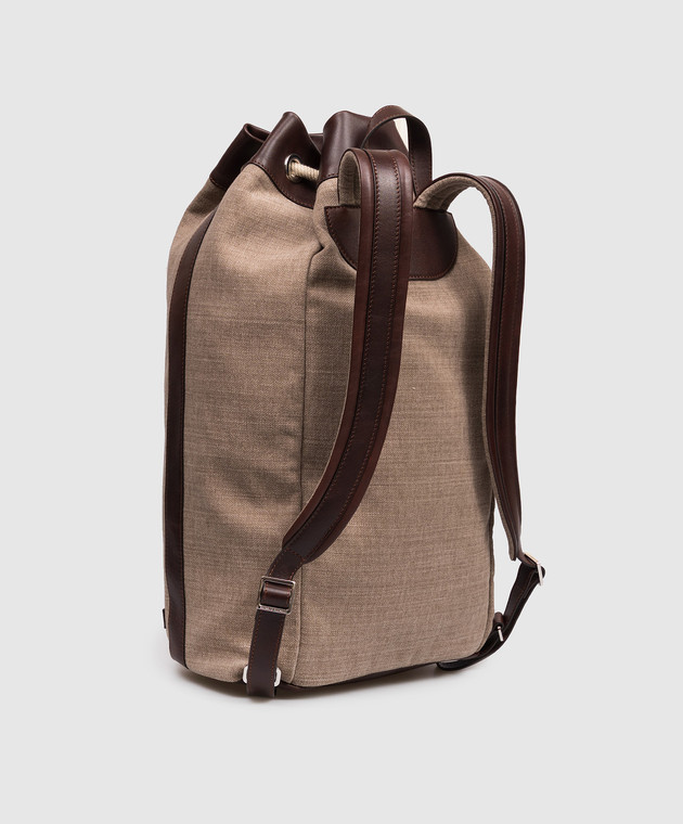Brunello Cucinelli Коричневый рюкзак с леном с патчем логотипа MBACBU433P изображение 3